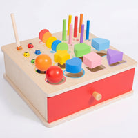 Educational Wooden Sorting Box with Drawer Bright Montessori Toy with Wand Solid-Wood Shape Sorter with Drawer for Quiet Learning Time