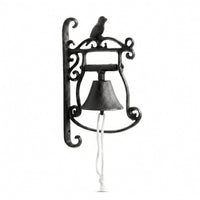 Decorative Rustic Wall Bell with Pull Cord Vintage Cast Iron Bell with Bracket Weather-Resistant Door Chime Easy to Install for Gardeners, Yard, Doorway