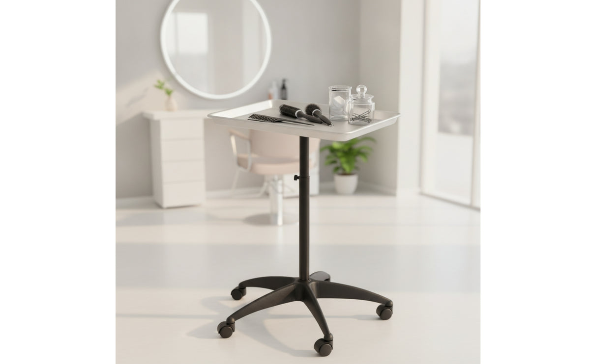Adjustable Height Salon Tray with Stand Professional Rolling Salon Tray Mobile Hairdresser Trolley Movable for Hairdressers, Stylists, Beauticians, Salons, Hair Studios, Beauty Parlors