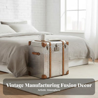 Suitcase-Inspired Design Stacked Luggage End Table Vintage aesthetic Nightstand utilitarian Aesthetic Household Furniture Distressed Finish for Homeowners, Interior Designers, Bedroom, Living Room, Entryway, Small Spaces