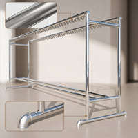 Double Rod Clothesline Rack Stainless Steel Clothesline Rack with Wheels Height Adjustable for Laundry Room, Balcony, Patio