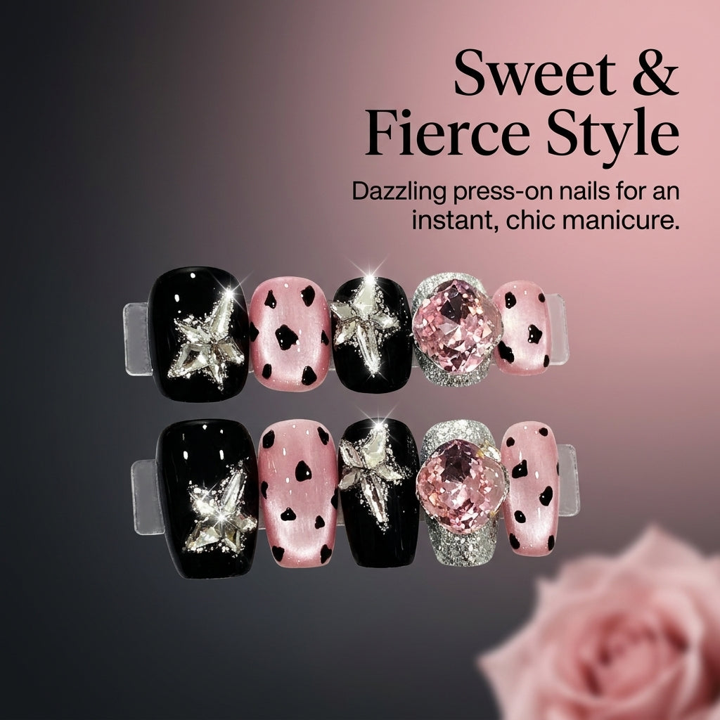 Nail Press Ons Reusable for Girls, Short Square False for Parties and Special Occasions, Artificial Pattern Design