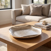Decorative Tray with Ribbed Surface Brushed Irregular Metal Dish Sculptural Catchall Tray for Vanity