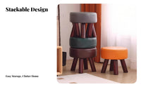 Multi-Functional Round Wooden Stool Comfortable Seating Round Four-Legged Stool sturdy Footrest Minimalist Design for Adults, household members, Seniors, Living Room, Entryway, Bedroom, Study