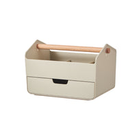 Wooden Handle Desktop Storage Box with Drawers, PS Plastic, Large Capacity