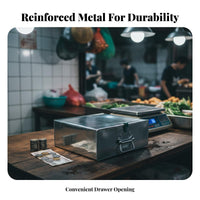 Secure Key Lock Petty Cash Tin with Tray Multi-Compartment Design Mindividualy Box Carrying Handle Lockbox sturdyDuty Construction for Small Business Owners, Event Organizers, Market Stalls, Yard Sales, Events, Office
