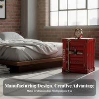 utilitarian aesthetic Shipping Container Nightstand Lockable Bedside Nightstand Creative Design Small Cabinet space-saving for Students, Young Adults, Homeowners, Bedroom, Dorm Room, Office