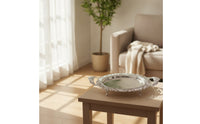 Serving Platter with Feet Silver Serving Platter with Handles Reflective Ornate Metal Tray for Hosts, Parties