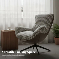 Ergonomic Design Modern Single Sofa Chair High-Density Foam Padding Single Sofa Reading Chair Easy Clean Swivel Armchair Ottoman Set Carbon Steel Frame for Readers, Homeowners, Adults, Living Room, Balcony, Bedroom