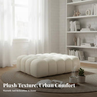Light Luxury Design Puffy Block Stool Boucle Texture Upholstered Bench Creamy White Ottoman Multi-Functional for Apartment Dwellers, Homeowners, Parents, Bedroom, Entryway, Cloakroom, Living Room