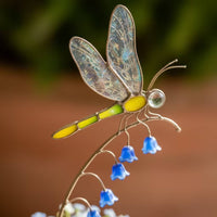 Dragonfly Garden Stake with Flower Charms Iridescent Dragonfly Planter Pot Stake Decorative for Planters