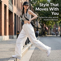 Trousers for Women High Waist Cargo Joggers with Drawstring, Ladies Wide Leg Polyester for Streetwear, Sweatpants