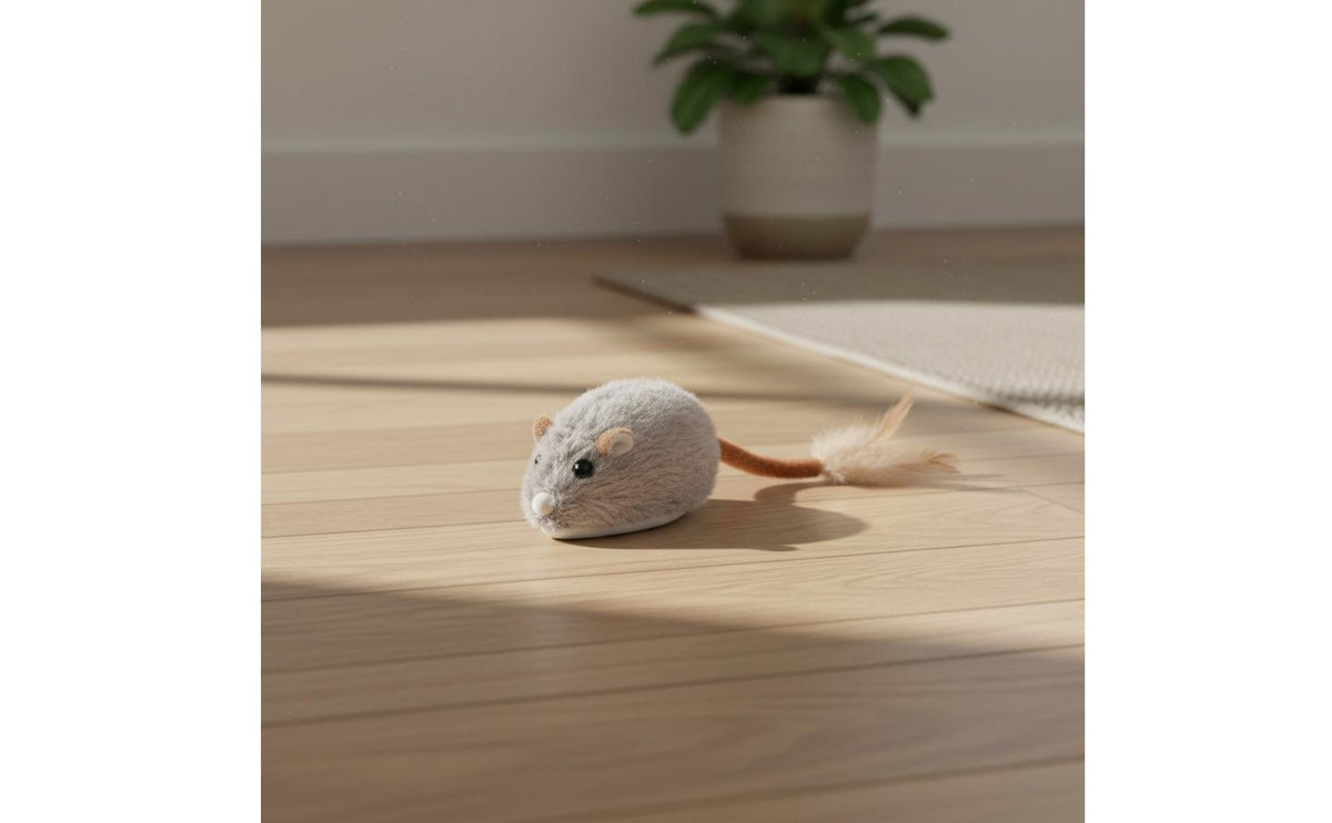 Automatic Moving Rechargeable Feline Mouse Toy Realistic Sound Interactive Feline Mouse Obstacle Avoidance for Cats, Indoor