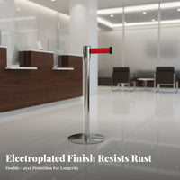 Retractable Belt Stanchion 4-Way Connection Stainless Steel Queue Post Hard-Wea Loop Construction Crowd Control Barrier Post for Banks, Hotels