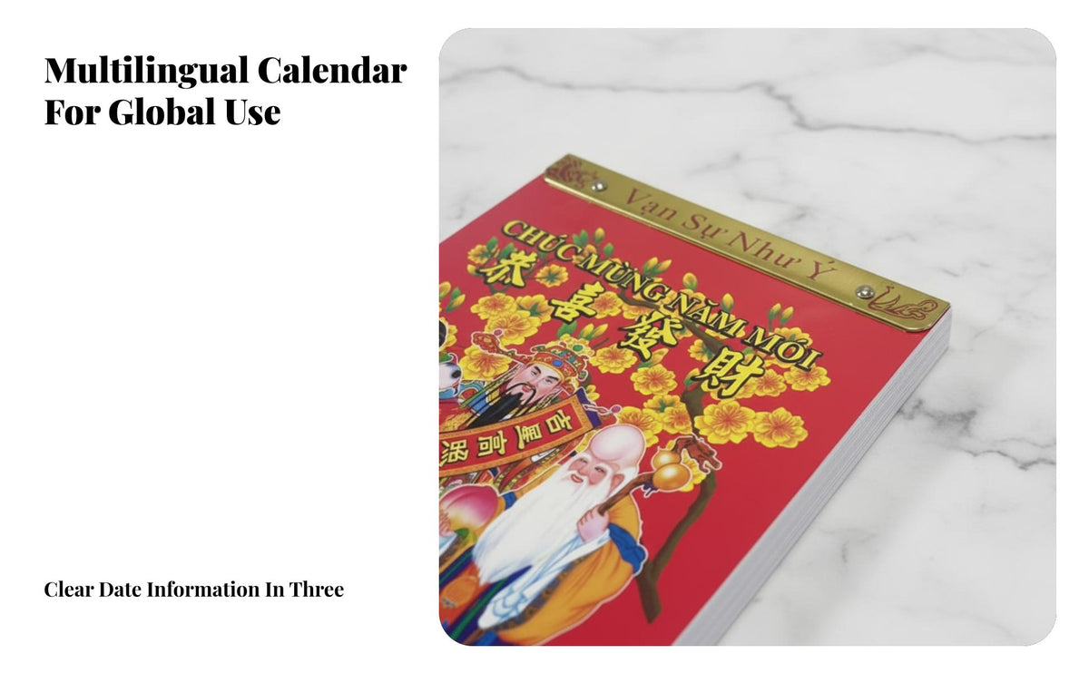 2026 Vietnamese Tear-Off Desk Calendar, Daily Page, Traditional Design, Multilingual, For US Market