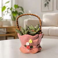 Geometric Flower Pot, Modern Herb Pot with Handle, 11cm Ø for Houseplants, Corrosion-Resistant Plant Pot for the Desk