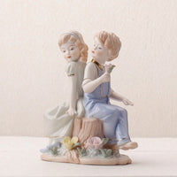 Boy and Girl Figurine Pastel Ceramic Figurine Tabletop Porcelain Statue for Collectors, Bedroom
