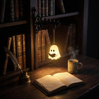Lamp Statue with Ghost Reading Book Bookish Ghost Figurine Lamp Shelf Light with Bracket Spooky-Cute Cozy for Readers, Bookshelf