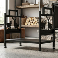Firewood Storage Rack with Deer Panels Compact Firewood Rack Freestanding Log Holder for Homeowners, Fireplace, Hearth, Backyard