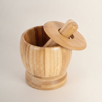 Stable Base Bamboo Mortar and Pestle Natural Mortar and Pestle Set Manual Garlic with Lid Traditional for Home Cooks, Kitchen, Meal Prep