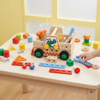 Early Learning DIY Assembly Tool Vehicle Portable with Handle Kids Screw and Nut Toy Set Multi-Configuration Build Take-Apart Toy Truck Solid Wood Construction for Preschoolers