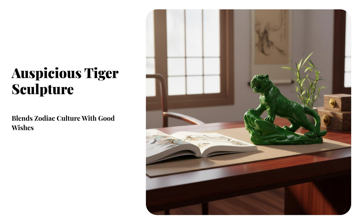 Zodiac Symbol Carved Tiger Figurine Stylized Tiger Figurine Collectible Art for Home Decorators, Desk, countertop