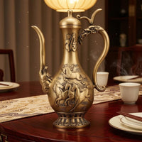 Lidded Brass Spirit Pot Chinese-Style Ornate Brass Spirit Pot for Home Display