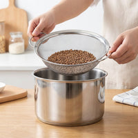 Stainless Steel Colander with 1mm Fine Mesh, Rice Colander and Vegetable Strainer Set, Washing Rice Tool with Basin and Lid for Home Cooking