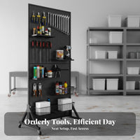 Freestanding Pegboard Organizer Multipurpose Floor Standing Pegboard Multi-Functional Metal Organizer with Wheels for Retailers, Mechanics, Exhibition