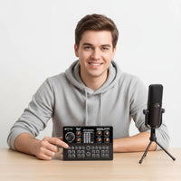 Bluetooth Wireless Accompaniment Live Stream Sound Card Noise Reduction Voice Changer Mixer Multi-Channel Control Karaoke Audio Mixer Compatible with Multiple Devices for Streamers, Singers, Podcasters, Recording, Gaming