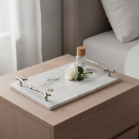 Marble Tray with Handles Stone-Look Marble Pattern Tray Rectangular for Washroom, Dresser
