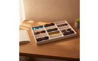 Glasses Display Tray with 15 Compartments Linen-Textured Eyewear Display Tray Open-Top Slim-Profile for Retailers, Vanity Tables