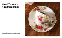 Vintage Floral Tea Mug Set Great Gift Suggestion British Design Afternoon Tea Set Gold Edge Ceramic Mug Long-Lasting for Women
