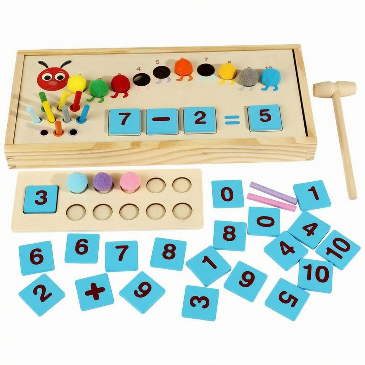 Arithmetic Practice Wooden Caterpillar Math Box Fine Motor Counting Toy Tray