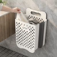 Large Foldable Wall-Mounted Laundry Hamper for Bathroom, Plastic Dirty Clothes Basket with No-Drill Installation