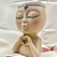 Girl Figurine Pen Holder Multi-Functional Head Planter Pot Decorative Cute Face Flower Pot for Girls, Office, Desk