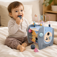 26cm Wooden Motor Skills Cube, Busy Board for Ages 1+ with Bead Maze, Motor Skills Toy for Toddlers, Educational Animal Activity Cube