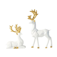 2 Pieces Nordic Design Deer Figurine Modern Deer Sculpture Artistic Design Reindeer Statue Resin Material for Living Room, Wine Cabinet, Entryway