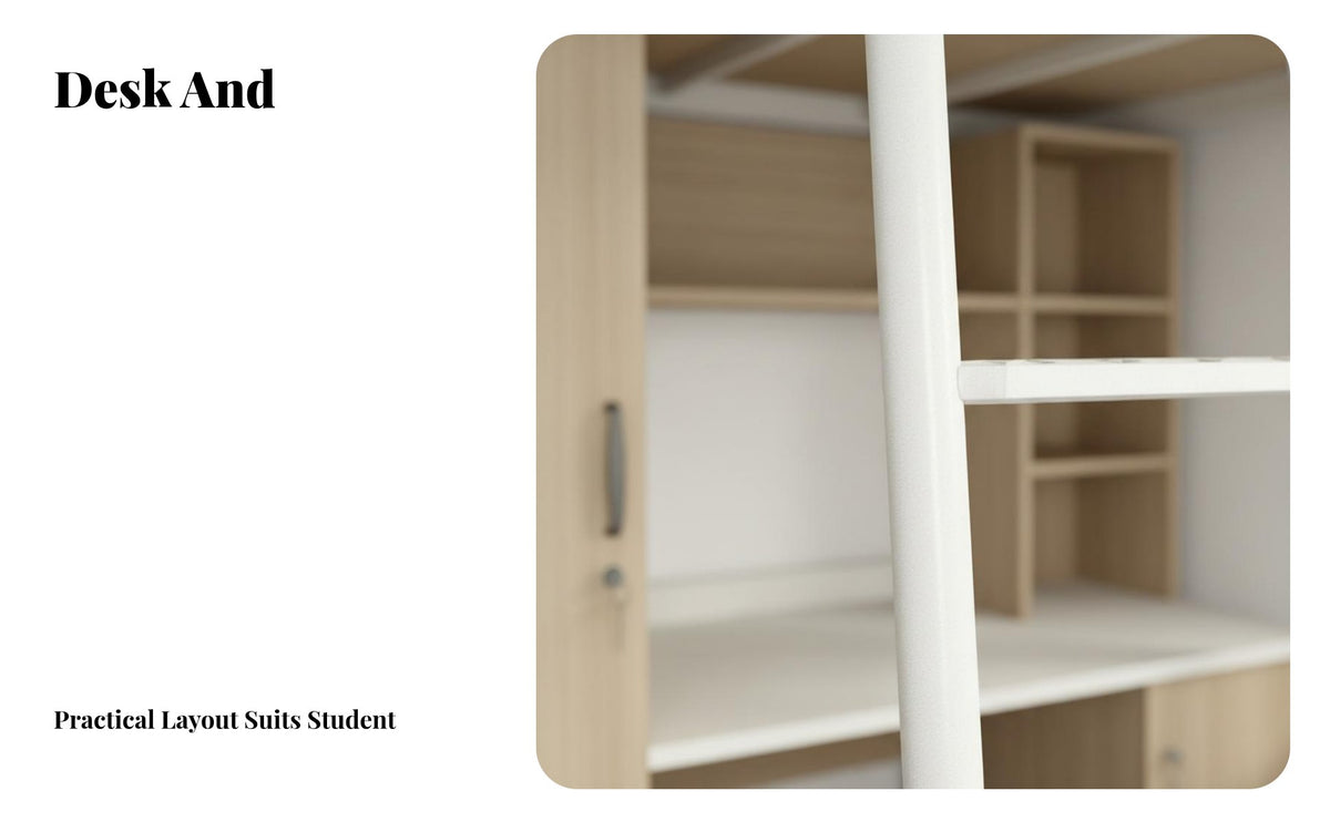 Study and Rest 2-in-1 Loft Bed Desk Combo Space-Saving Student Workstation Bed Safe Load-Bearing Dormitory Furniture Heightened Guardrail for Dorm Residents, Young Adults, Apartment, Apartments, Small Rooms, Bedroom
