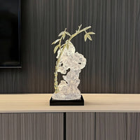 Resin Stone Ornament with Crystal Base Gold-Toned Metal Leaf Sculpture Artistic