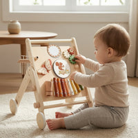 Wooden Infant Push Wagon Multi-Functional Wooden Push Wagon with Xylophone for Young Children, Infants, Playroom, Home, Nursery