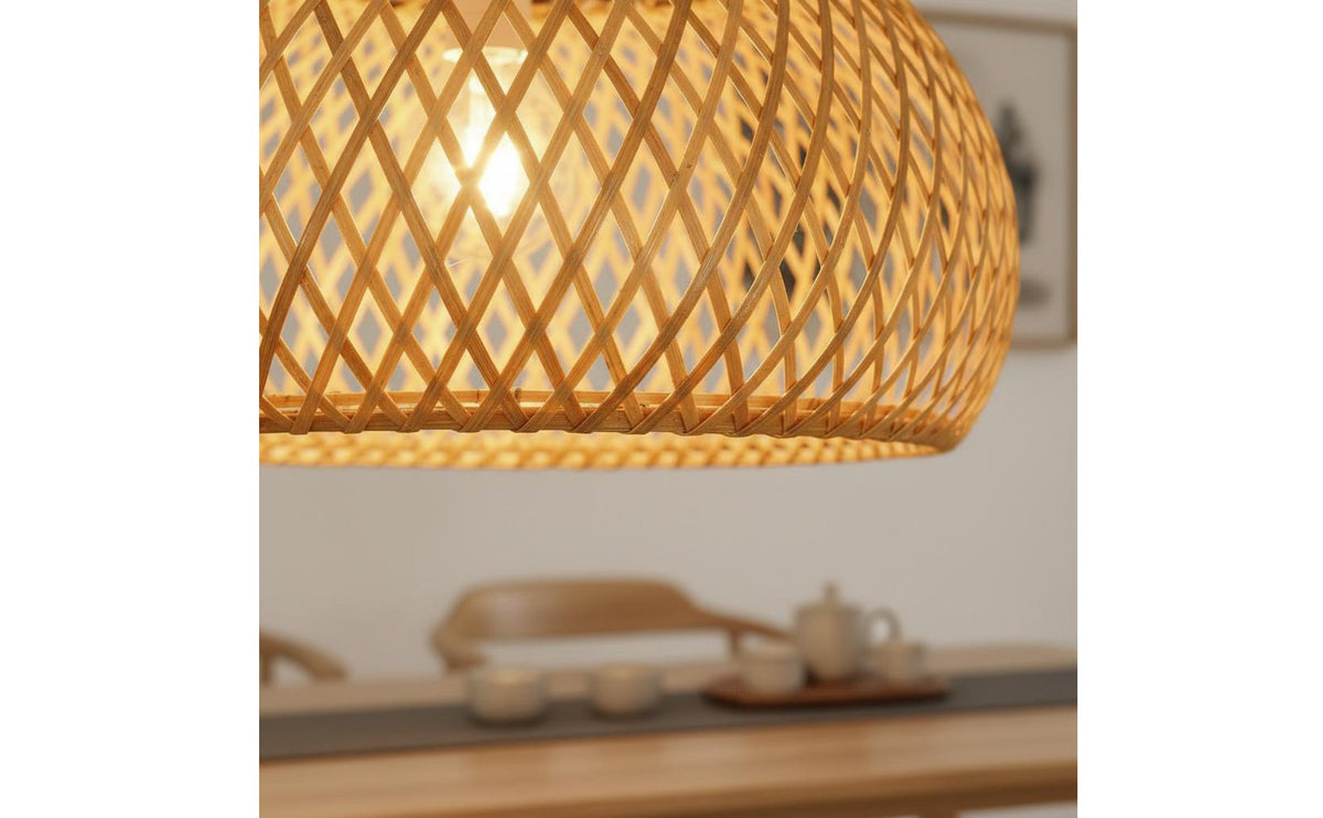 Natural Material Chinese Design Hanging Lamp Artistic Design Woven Bamboo Lampshade Bamboo Suspended Light for Restaurant, Tea Room, Hotel
