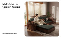 L-Shaped Sectional Couch New Chinese aesthetic L-Shaped Sofa with Storage Ottoman sturdy Wood Frame Living Room Furniture for Families, Apartment Dwellers
