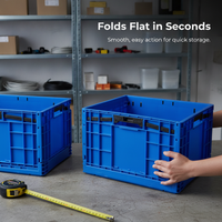 Foldable Storage Crate with Lid, Rectangular Plastic Container for Outdoor, Supermarket, Logistics