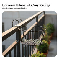 Iron Flower Rack Rust-Resistant Hanging Railing Planter Sturdy Construction Round Steel Planter Pot Holder for Outdoor, Patio, Deck