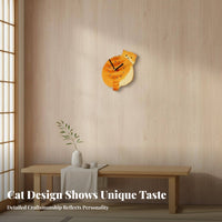 Cute Design Cat Wall Clock Battery Operated Cartoon Cat Clock Great Gift for Adults, Families