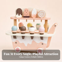 Child Pretend Ice Cream Cart Children's Plaything Wooden Ice Cream Cart Social Skills for Kids
