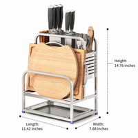 Utensil Holder, 304 Stainless Steel Knife Block with Drip Tray, Freestanding Kitchen Organiser for Knives, Chopping Boards, Pot Lids & Chopsticks