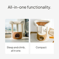 Japanese Style Cat Tree with Woven Bed and Sisal Post