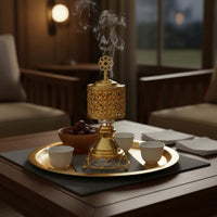 Tabletop Display Charcoal Incense Burner Decorative Design Home Fragrance Gold Finish for Living Room